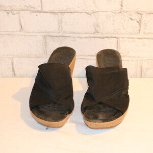 Black Sahara Cross Strap Cork Wedges